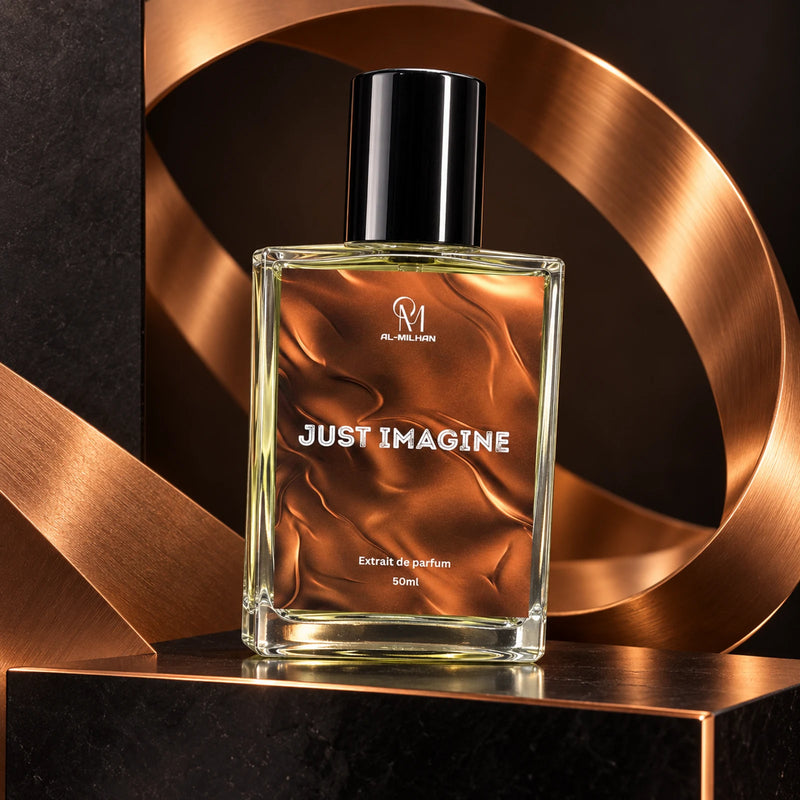 Just Imagine Al Milhan fragrance bottle in its product scene